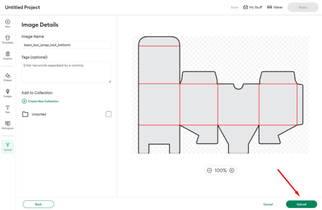 How to upload box SVG templates into Cricut DS