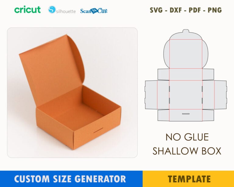No Glue Shallow Box Template SVG DXF PDF PNG