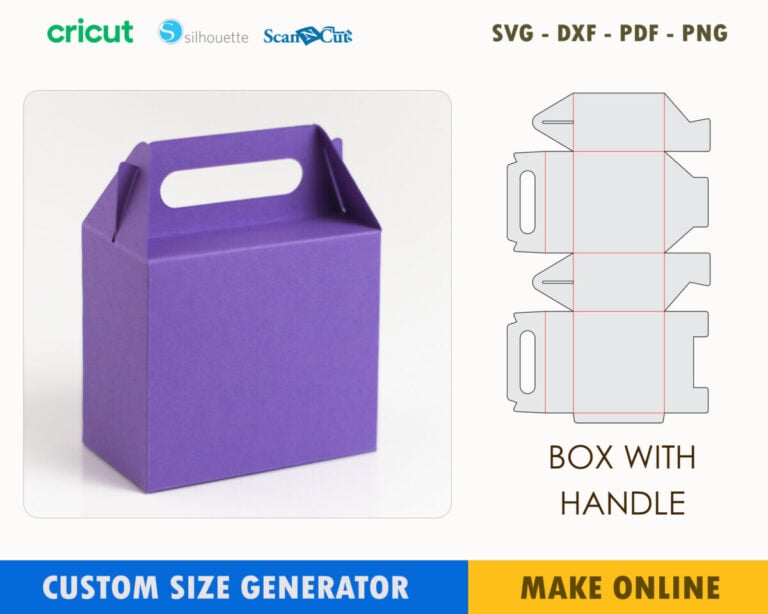 Box with Handle Custom Size Template Maker | SVG DXF PDF PNG