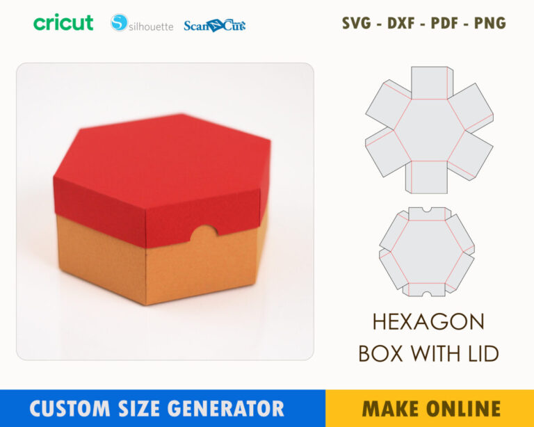 Hexagon Box with Lid Template – Custom Size Generator | SVG DXF PDF PNG
