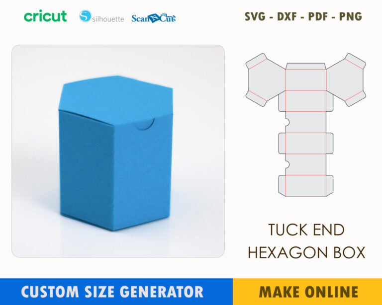 Tuck End Hexagon Box Template – Custom Size Generator | SVG DXF PDF PNG