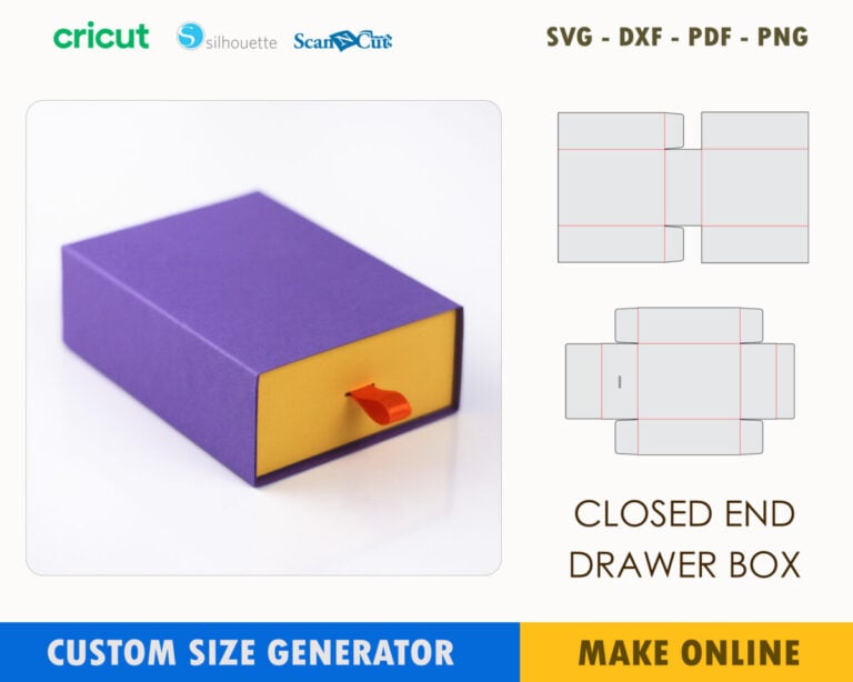 Closed End Drawer Box Template – Custom Size Generator | SVG DXF PDF PNG