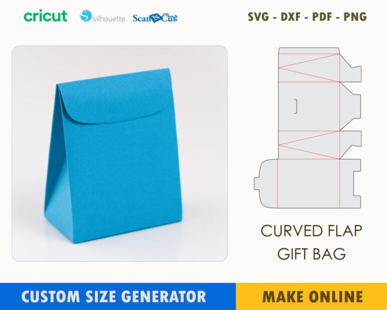 Curved Flap Gift Bag Custom Template Maker | SVG DXF PDF PNG
