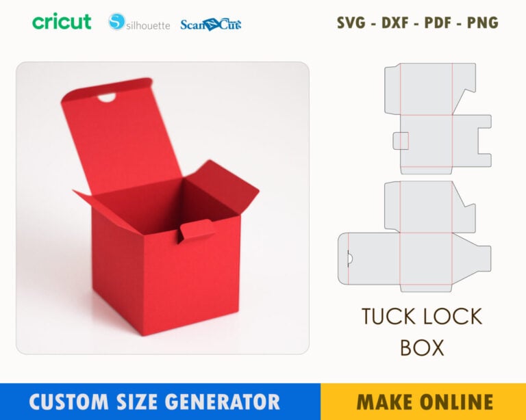 Front Tuck Lock Box 2-Panel Custom Template Maker | SVG DXF PDF PNG