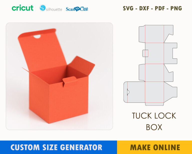 Front Tuck Lock Box Custom Template Maker | SVG DXF PDF PNG