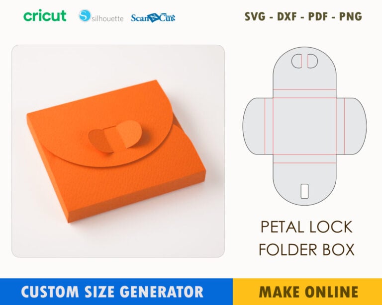 Petal Lock Folder Box Custom Template Maker | SVG DXF PDF PNG