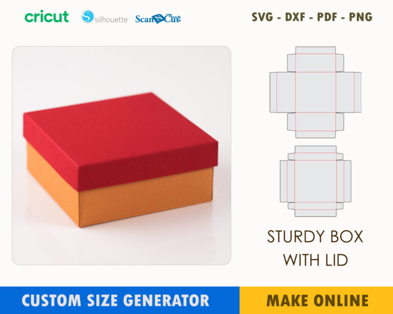 Sturdy Box with Lid Custom Size Template Maker | SVG DXF PDF PNG